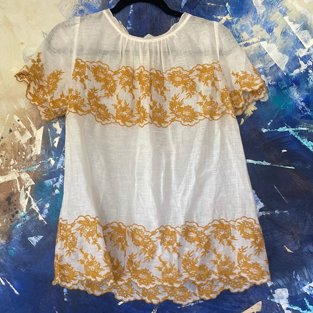 White and Yellow Embroidered Loft Shirt